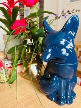 Threshold Blue Fox Cookie Jar Stoneware Woodland Animal Decor